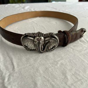 Brighton Brown Leather Belt with Elephant Buckle in Silver
